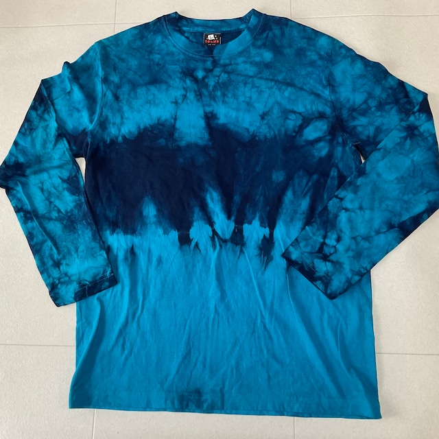 カジュアル藍染長袖Tシャツ／ターコイズブルー(Lサイズのみ)