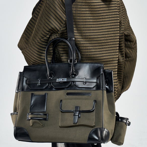 【予約販売】ショルダーバッグ 2Way 旅行 大容量 レザー ポケット カーキ グリーン メンズ ビジネス 通勤 通学 シック 大容量 こなれ感 お洒落 韓国 トレンド