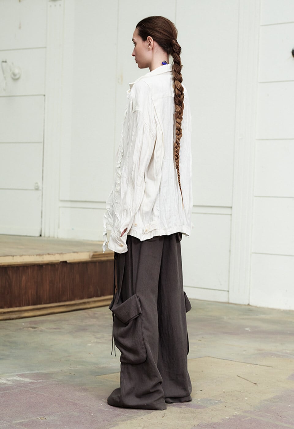OPEN YY] CRINKLED RUFFLE SHIRT, WHITE 正規品 韓国ブランド