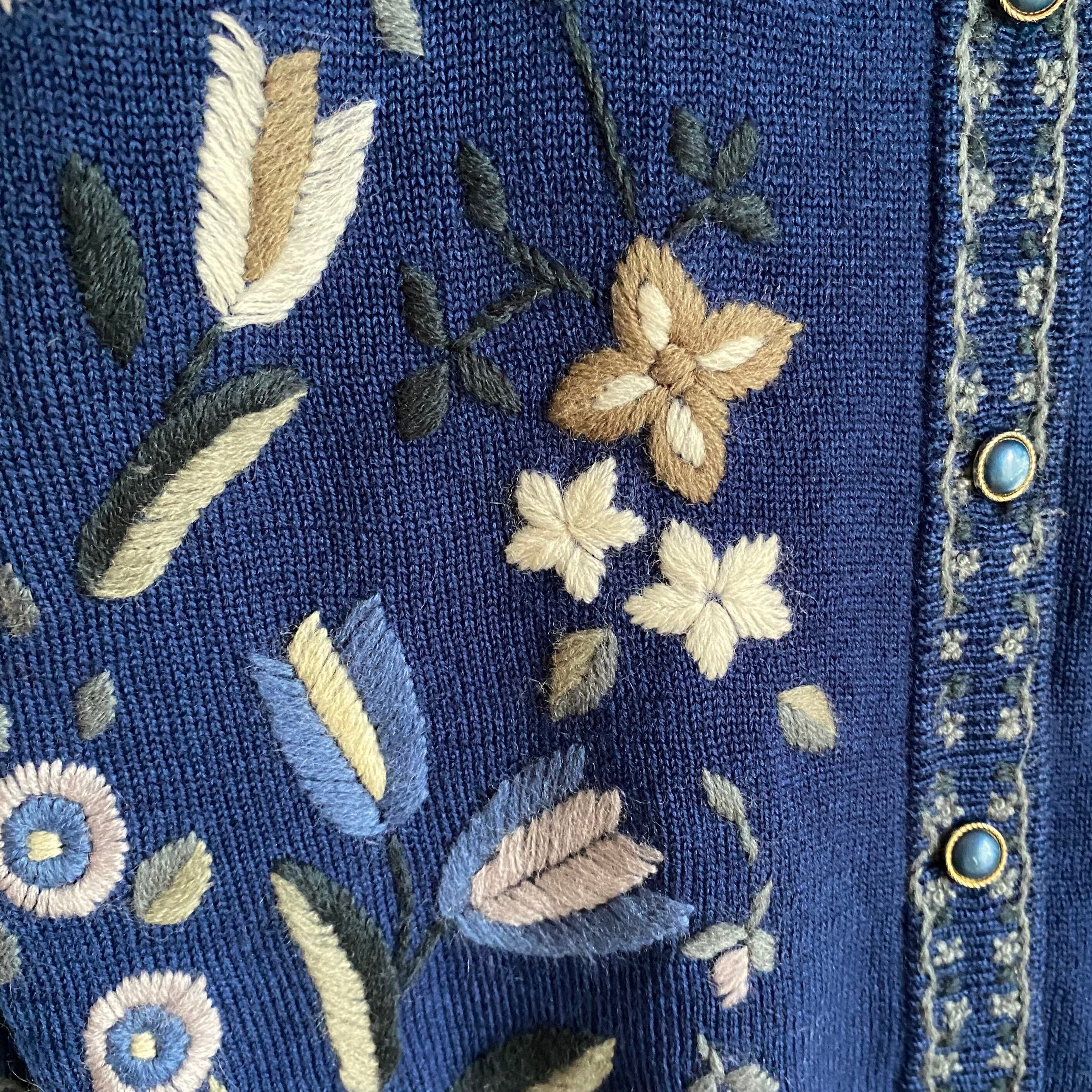Vintage 80s retro botanical embroidery knit cardigan レトロ