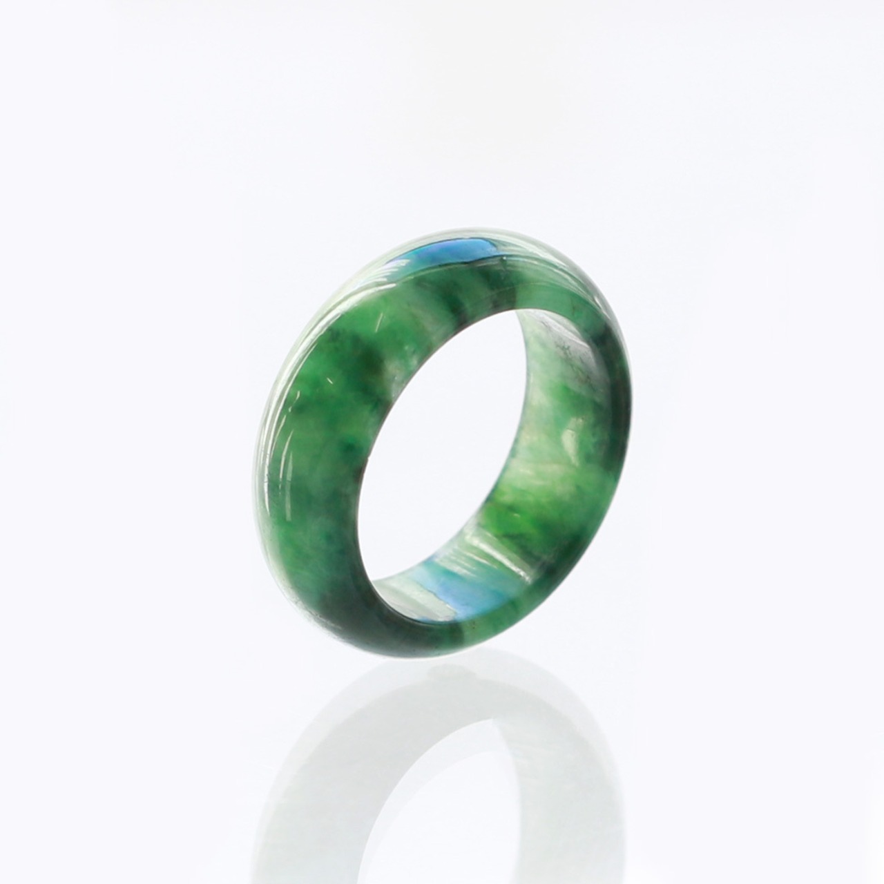 【16.5号】定番美しい天然濃緑翡翠リング  くり抜き甲丸リング A貨翡翠 jd_rg1182