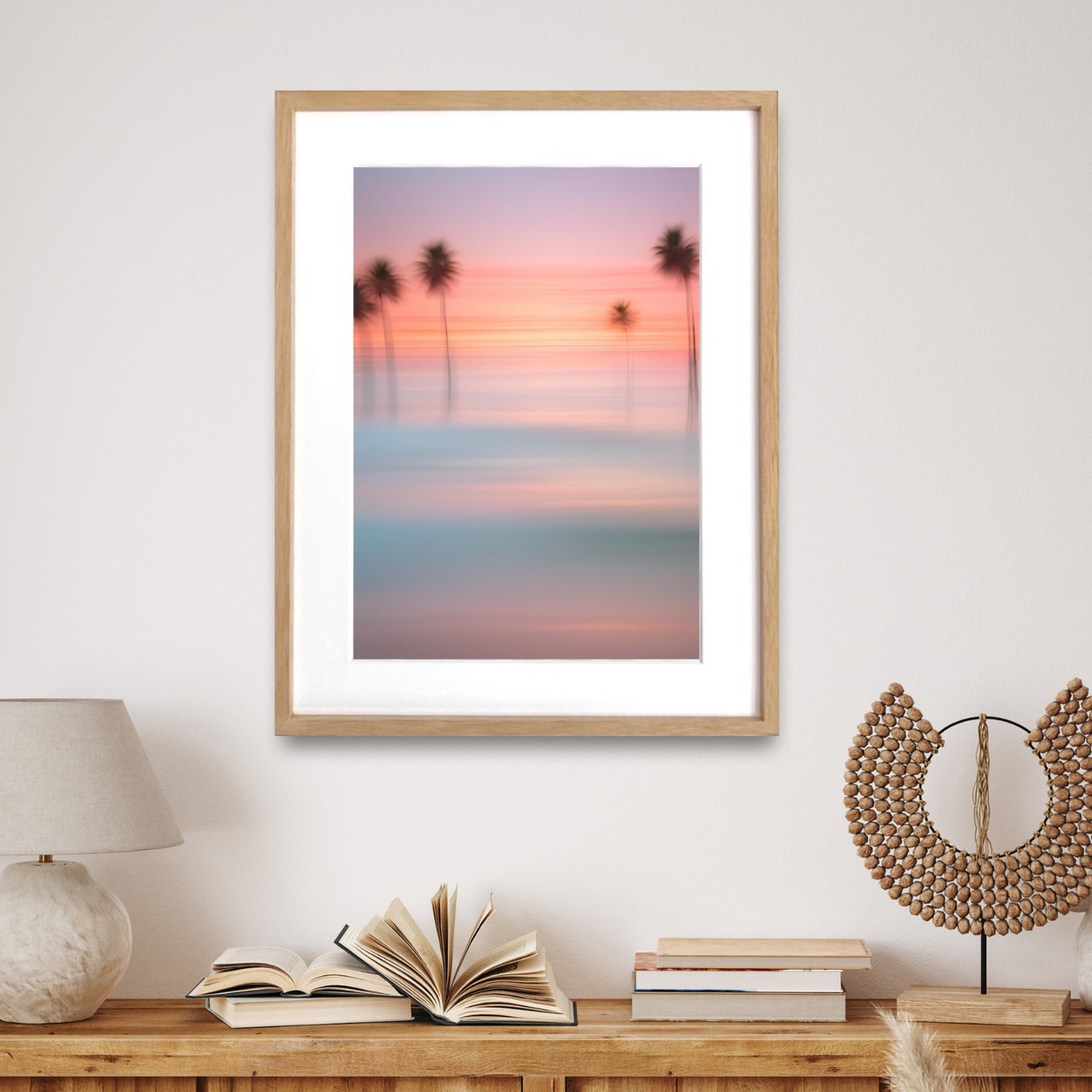 Ethereal Palm Sunset｜南国の夕暮れが誘う幻想的なアートポスター｜穏やかな光と静寂が調和するリゾートモダンインテリアA3ポスター