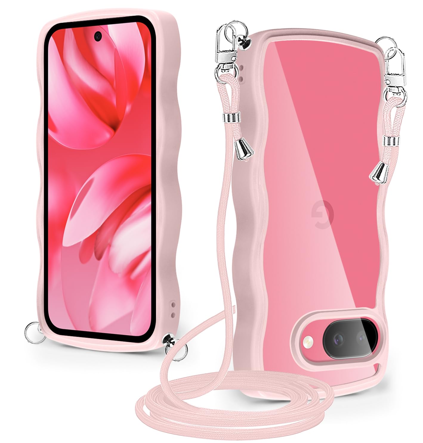 Google Pixel 9A ケース クリア ショルダー 耐衝撃 かわいい 人気 グーグル ピクセル9a カバー 透明 スマホケース 薄型 軽量 首かけ 肩掛け 縄掛けケース ストラップ付き 取り外し可能 長さ調整可能 ワイヤレス充電対応(ピンク)