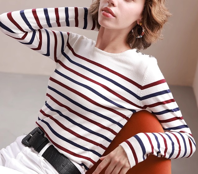 striped knit long sleeve shirt 2colors【2024030403】