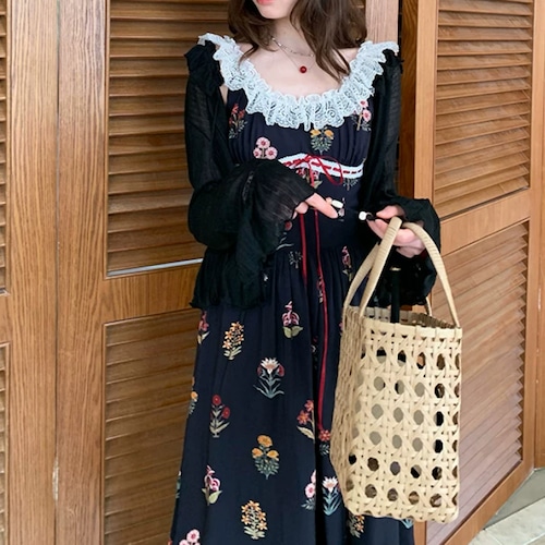 レトロフラワーレースキャミワンピ ・12000