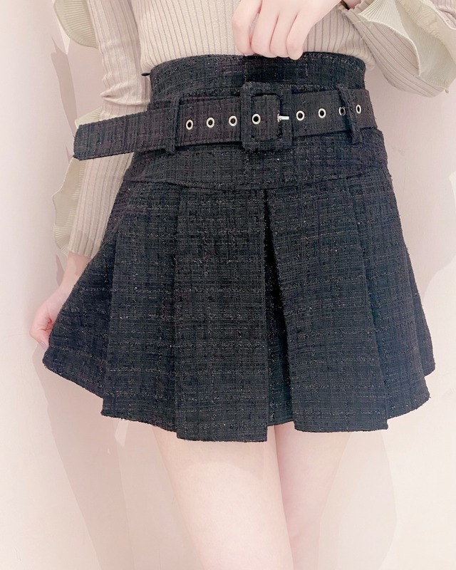 Belt Set Pleats Mini Skirt