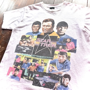 90's  PARAMOUNT  PICTURES OFFICIAL 〝 STAR TREK - 25th Anniversary - 〟 Phot Print Single Stitch Sleeve T-Shirt  / Size About  LARGE - MADE IN U.S.A -