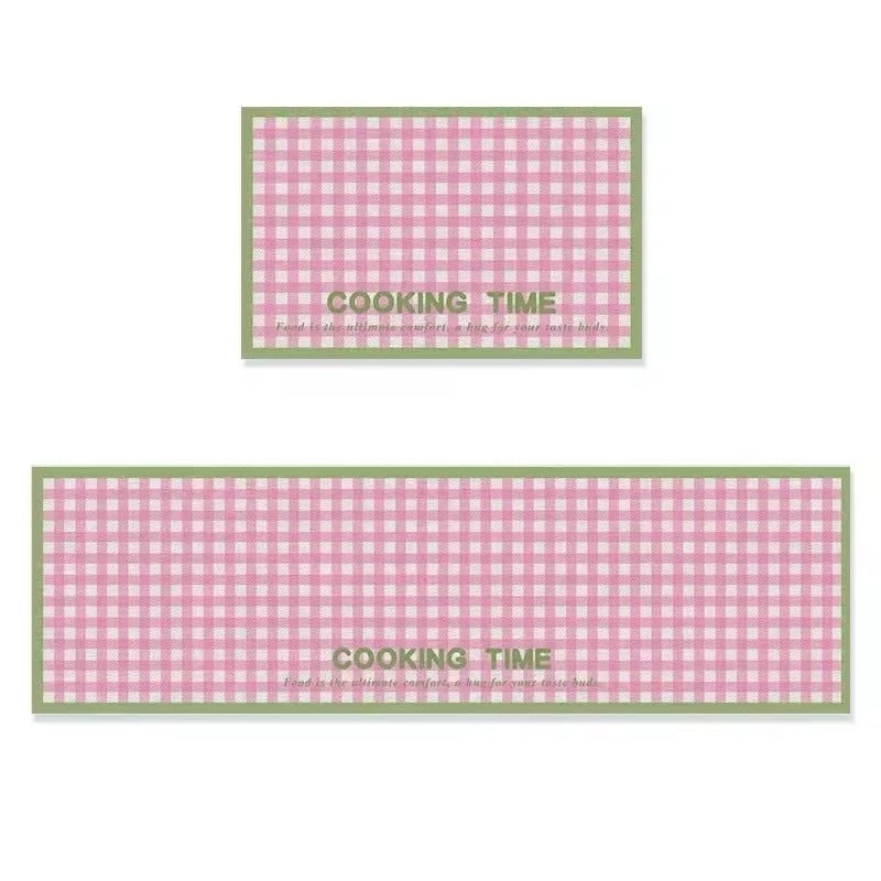 ゆめかわチェック|ピンク&グリーンフロアマット