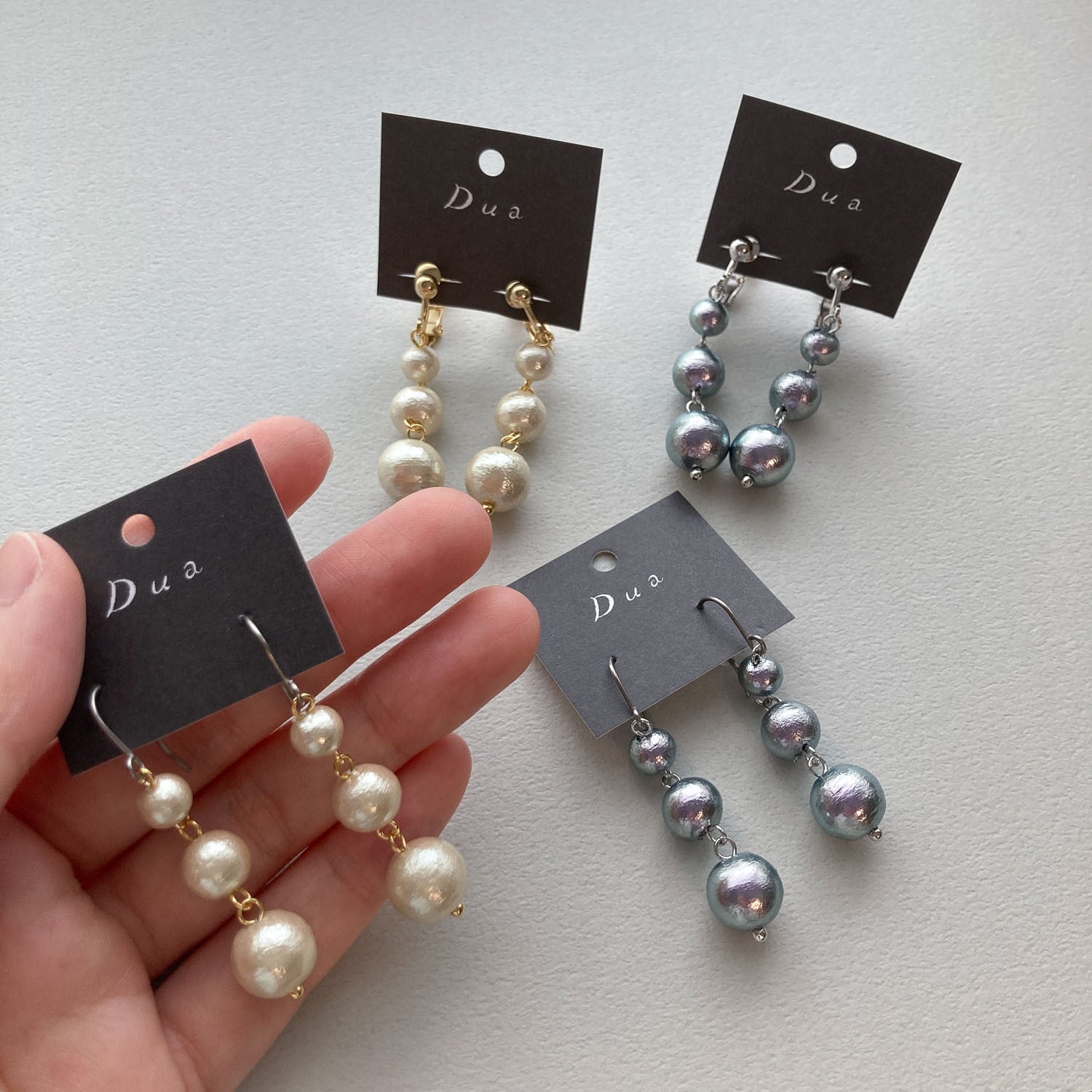 3連コットンパールの〈ピアス/イヤリング〉 | Dua-アクセサリーパーツ