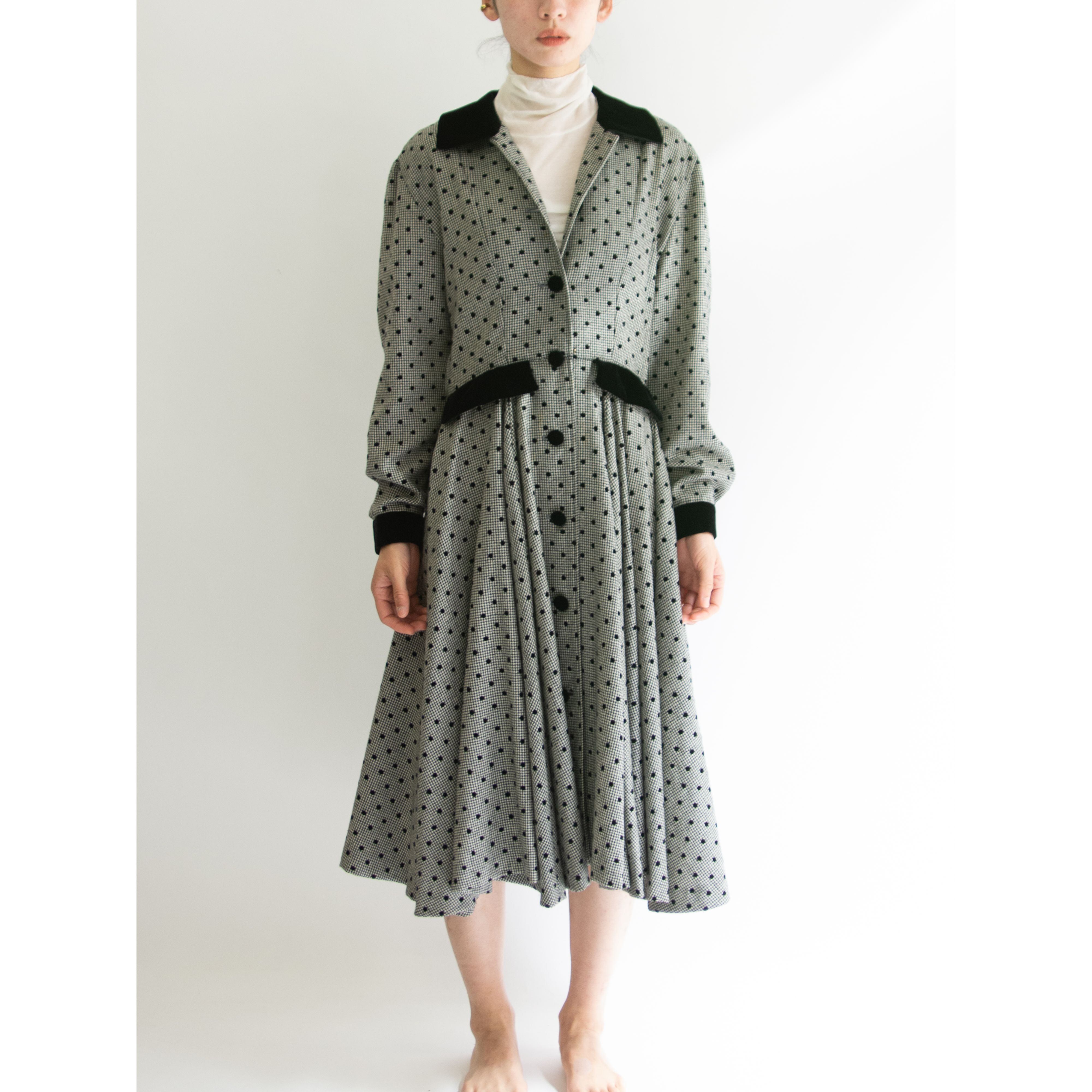 【Oscar de la Renta】100% Wool Dot Dress（オスカー・デ・ラ・レンタ ドット柄ウールドレス ワンピース）