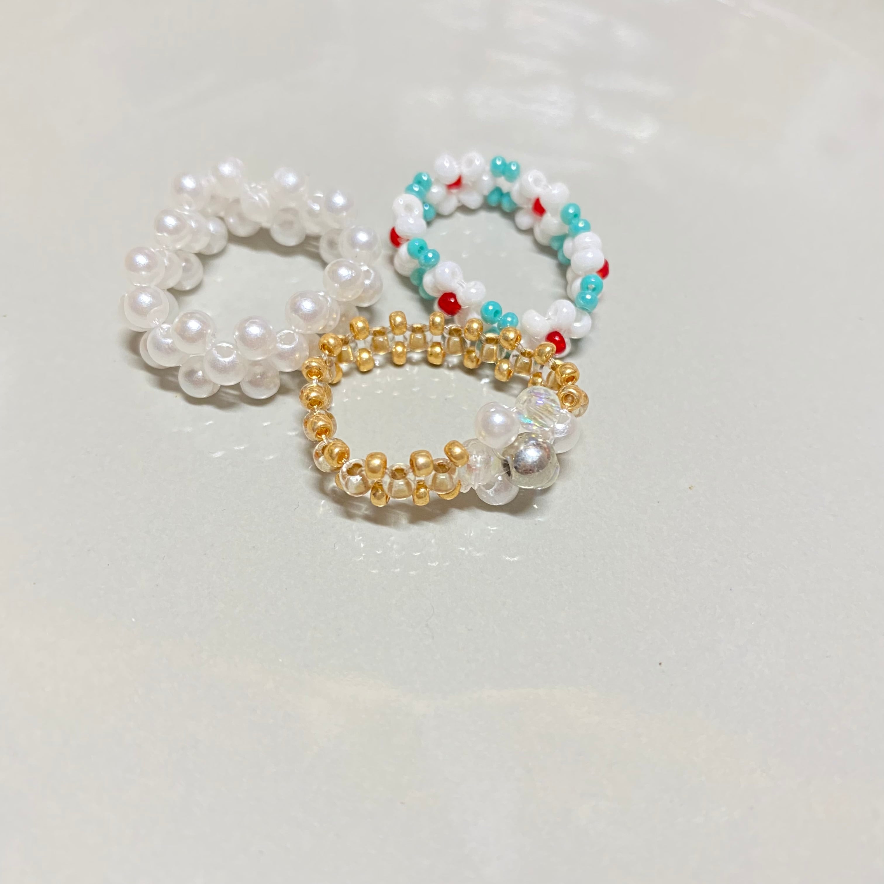 ビーズリング(3個セット) | ビーズアクセサリーPINK