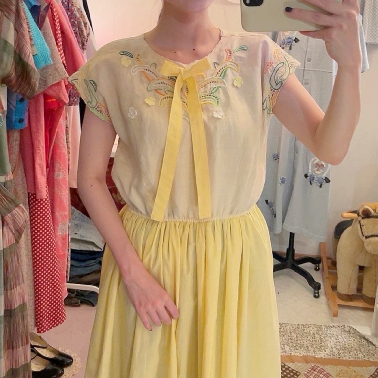 remake / leaf embroidery one-piece