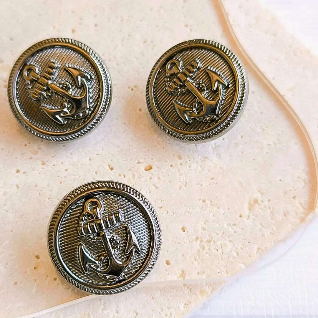 錨 マリンアンカーメタルボタン(ブラック) 20mm シャンクボタン インポート 輸入