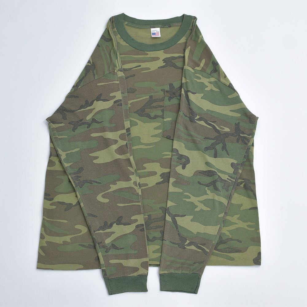 90s USA製 Vintage ウッドランドカモ 迷彩柄 ポケット ロングスリーブ