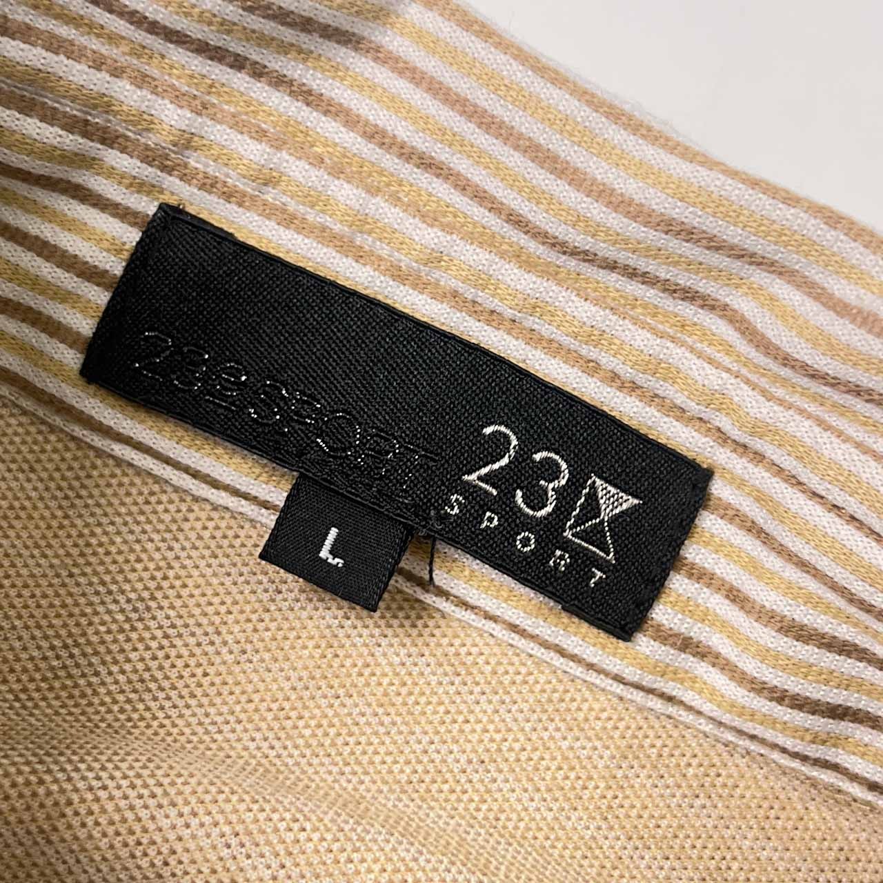 23区 SPORT ニジュウサンク スポーツ ストライプ ナンバリング 半袖 ポロシャツ L/ベージュ系 メンズ ゴルフ