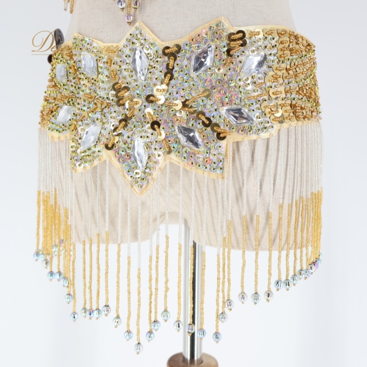 ベリーダンス オリエンタル 衣装 トップス ベルト セット ゴールド系 ラインストーン ビーズ フリンジ 豪華 装飾 スパンコール 金 黄 華やか マジックテープ キラキラ ダンス衣装 ステージ イベント シルバー系 イエロー系