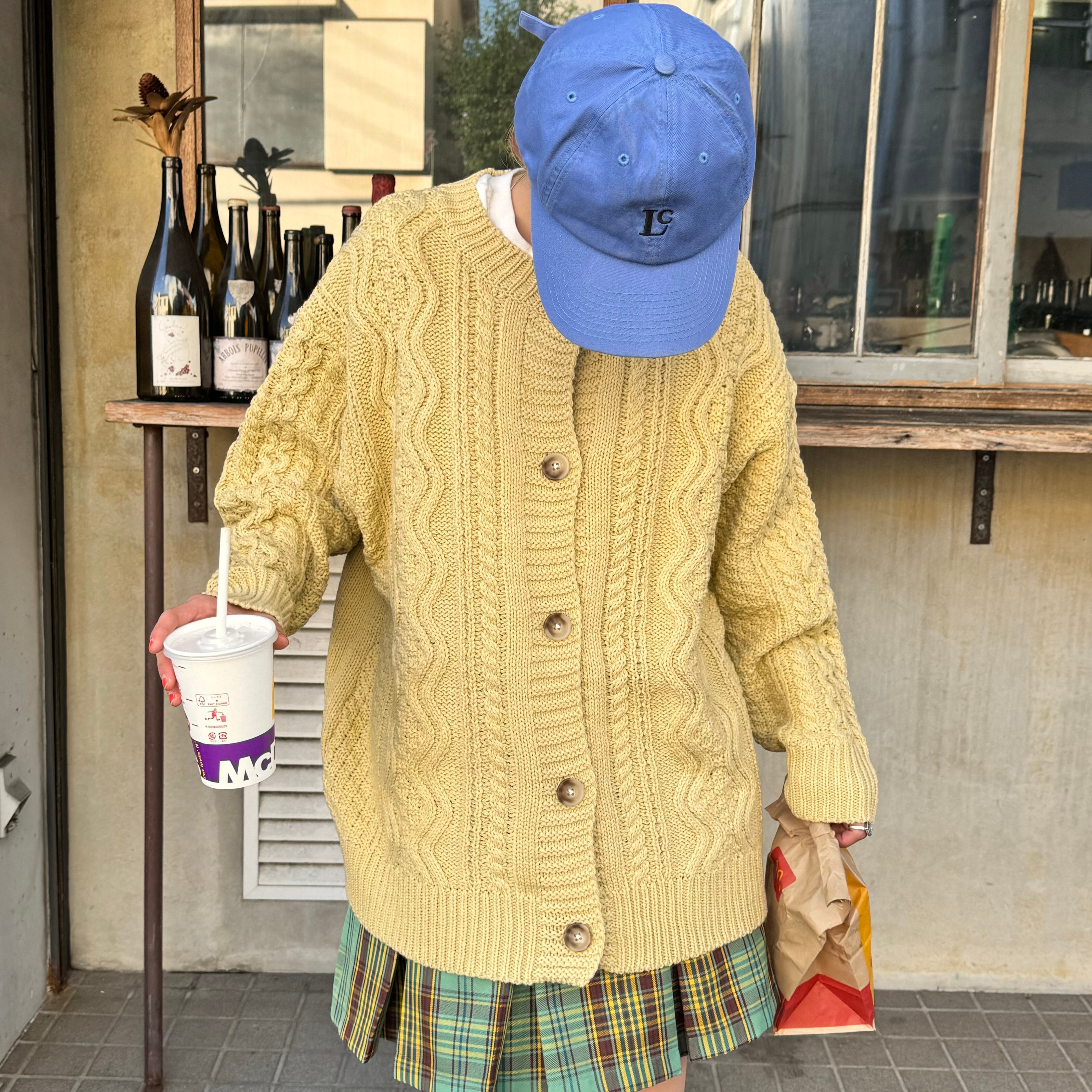 【yellow】ビッグシルエットカラーカーブル編みニットカーディガン_LN02409