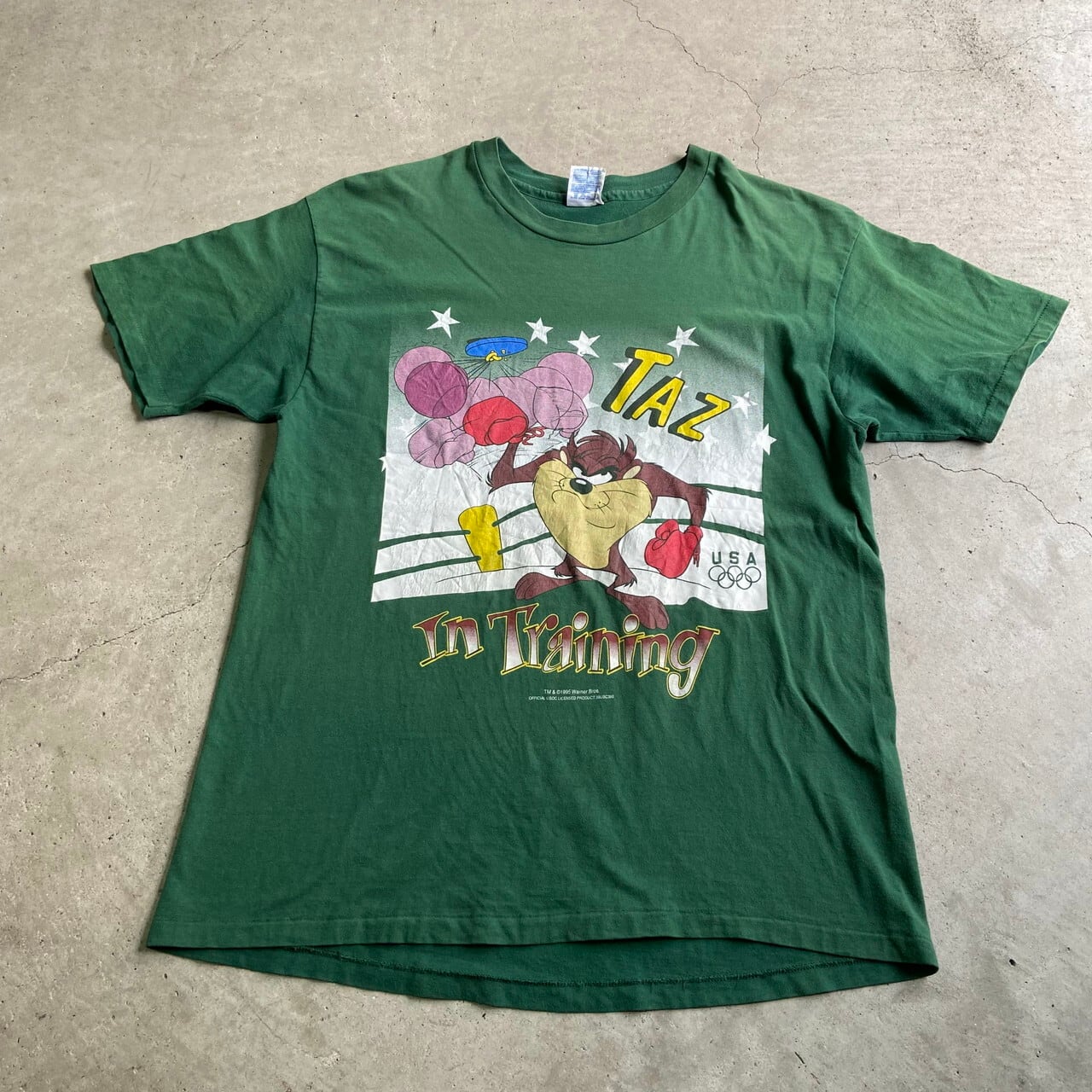 90s ワーナー タズマニアンデビル プリント Tシャツ L キャラクター 緑