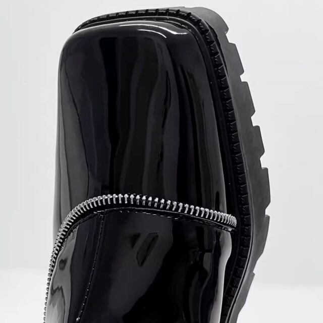 予約販売】ブーツ レザー メンズ 艶 ジッパー チャック ゴツ底 厚底 靴
