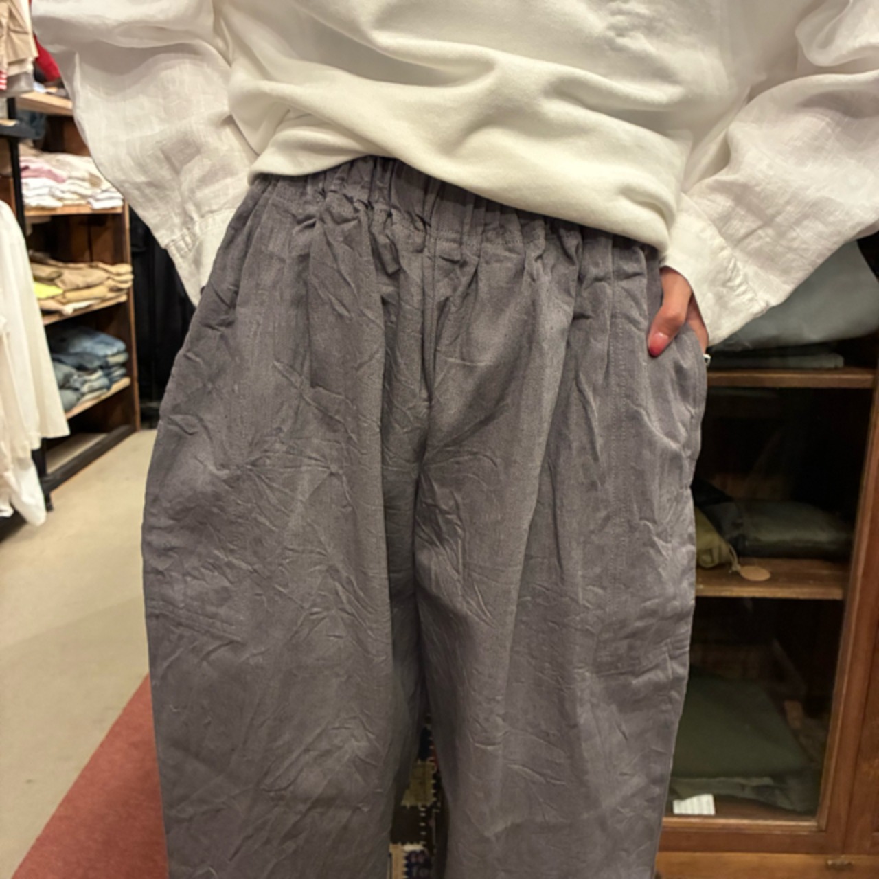 homspun 10oz Denim Gathered Pants　ホームスパン　10オンスデニムギャザーパンツ　グレー　イージーパンツ　ワイドパンツ　厚手デニム