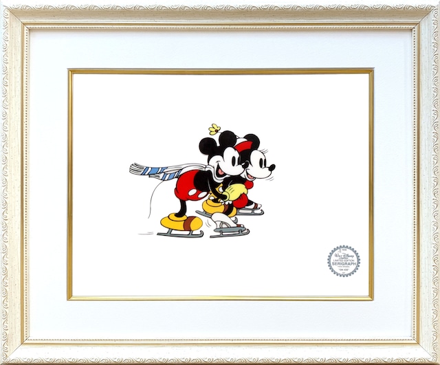 ディズニー・セル画「氷上のミッキー&ミニー」額縁2種選択可 展示用フック付 インテリア アート Disney セル画 絵画
