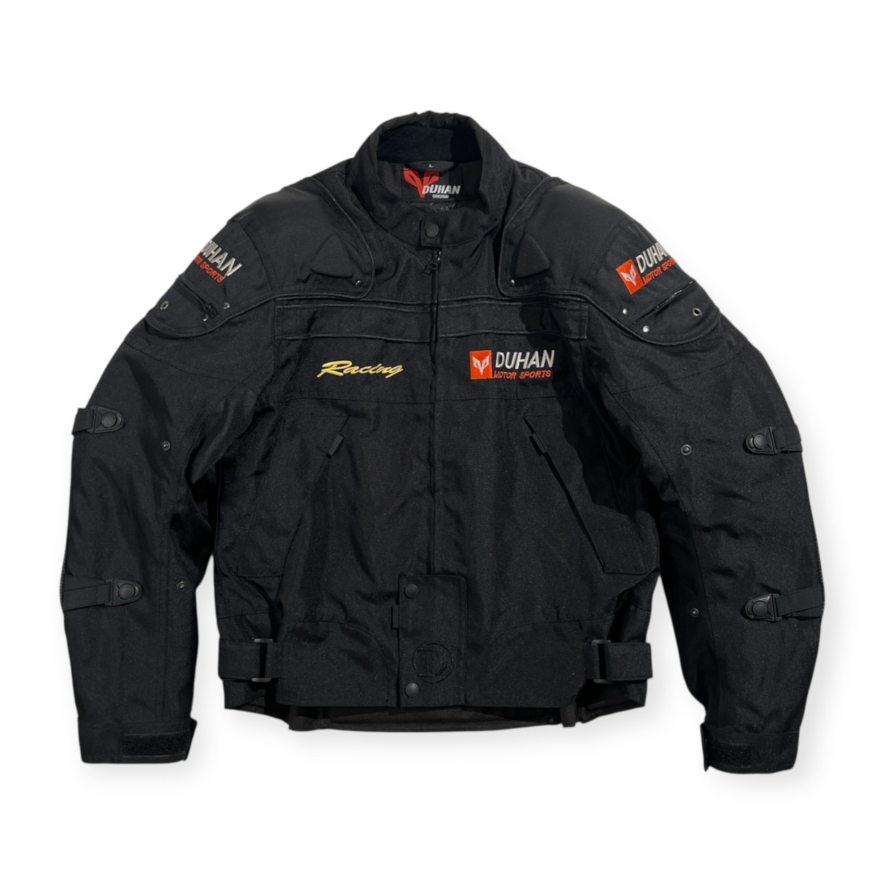 DUHAN ドゥーハン キルティングライナー付 プロテクター入り ライディング ジャケット サイズ L /ブラック系 バイクウェア モータースポーツ