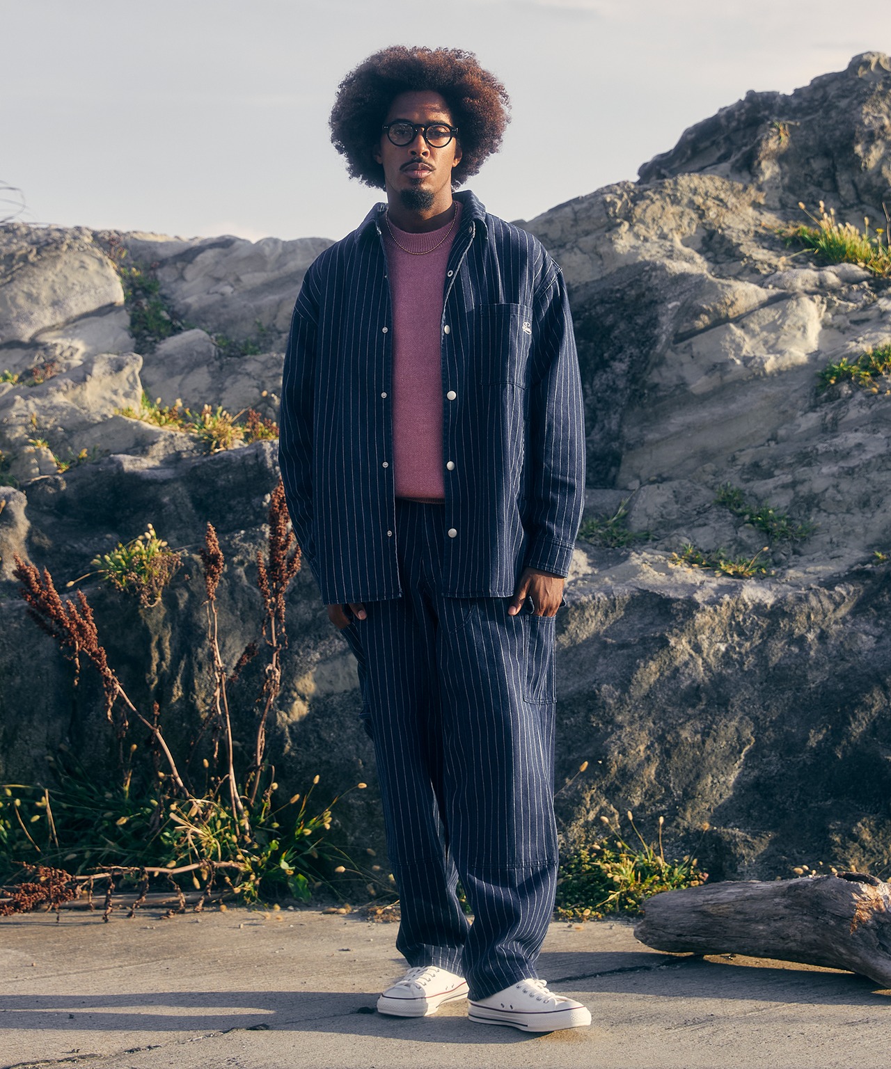 【#Re:room】PIN STRIPE DENIM WIDE CARGO PANTS［REP273］