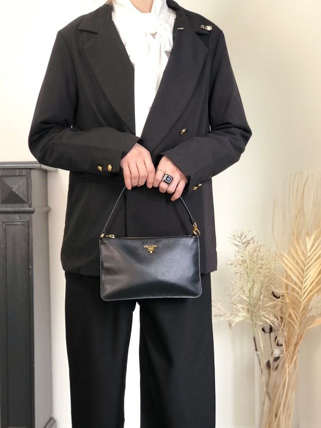PRADA プラダ ハンドバッグ ブラック ロゴ レザー サフィアーノ ミニバッグ vintage ヴィンテージ オールド ce7ved
