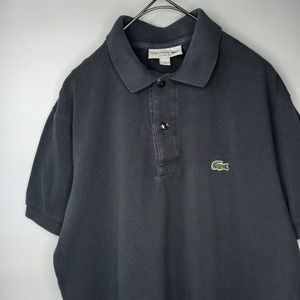 ラコステ　半袖　ポロシャツ　刺繍ロゴ　シェルボタン　ユーロ古着　グレー