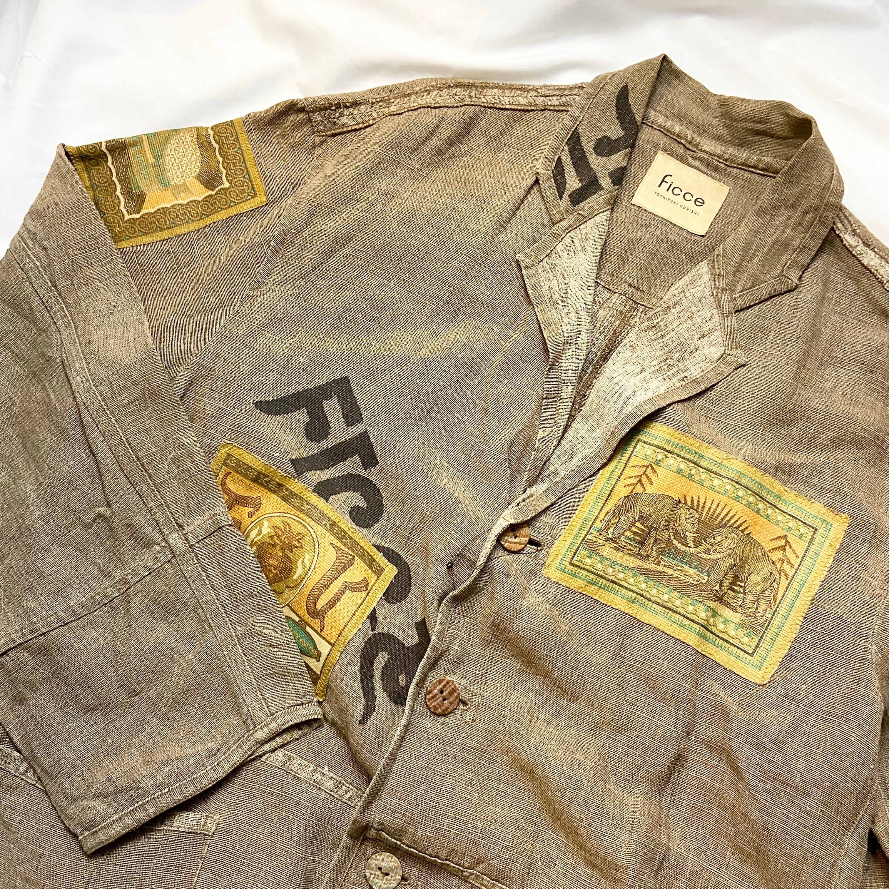 FICCE patch design logo print linen jacket | NOIR ONLINE