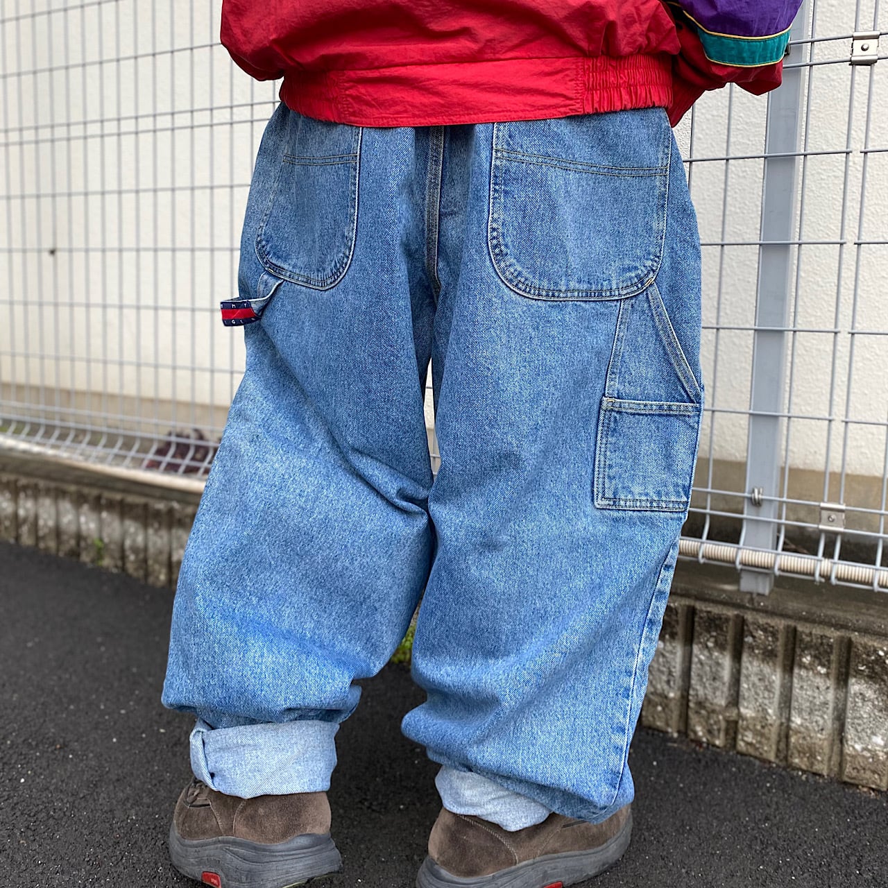 信頼 90s 極太 カーゴバギーデニムパンツ 濃紺 バギーパンツ ワイド