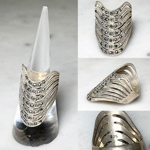 vintage silver wide ring set with marcasite