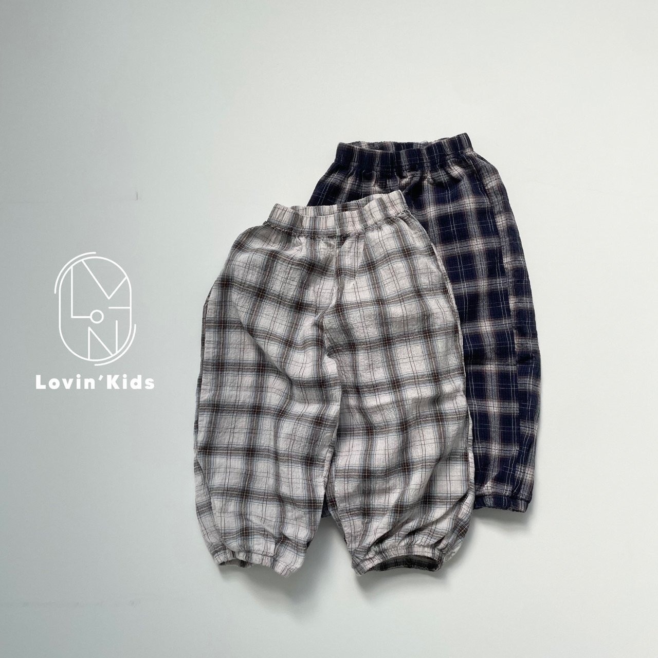 【Lovin'】サマーチェックナチュラルパンツ 90〜140cm ネイビー 240523 - 9