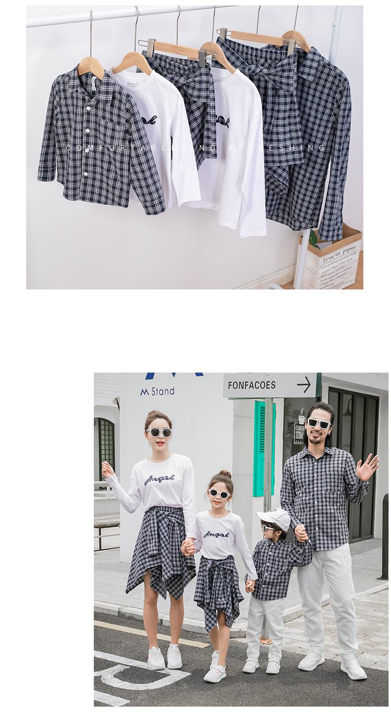 親子ペア 親子リンク お揃いコーデ チェック柄スカートとカットソーの