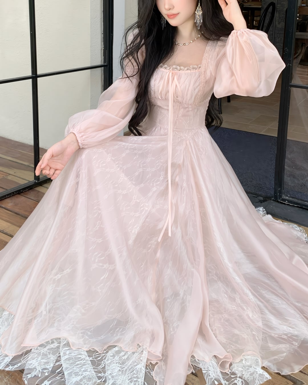 レースメッシュペールピンクワンピース 2507024