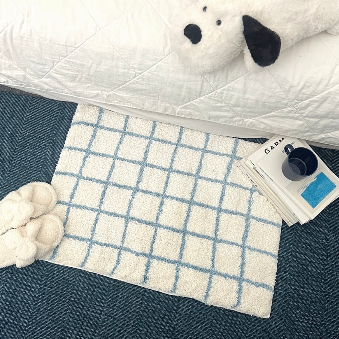 french check rug 50*70 / フレンチ チェック ラグ フットマット ミニ