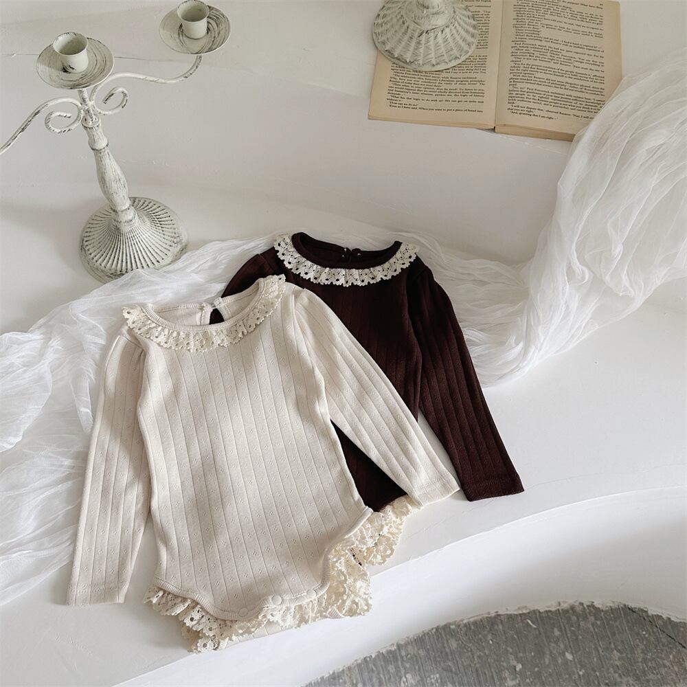 【BABY】秋新作 レース無地ロンパース