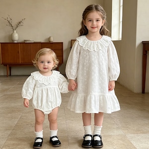 ベビー服 姉妹コーデ ロンパース ワンピース 女の子 2色 66-130㎝ ベビードレス 長袖 女の子 キッズ 春 秋服 子ども 子供 新生児 赤ちゃん 姉妹 26LT1129