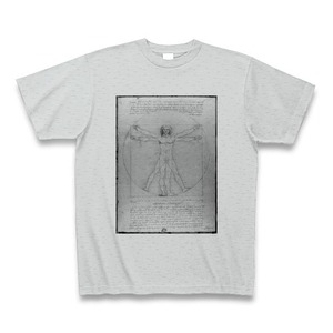 ウィトルウィウス的人体図（レオナルド・ダ・ヴィンチ）：厳選名画Tシャツコレクション（グレー・モノトーン）