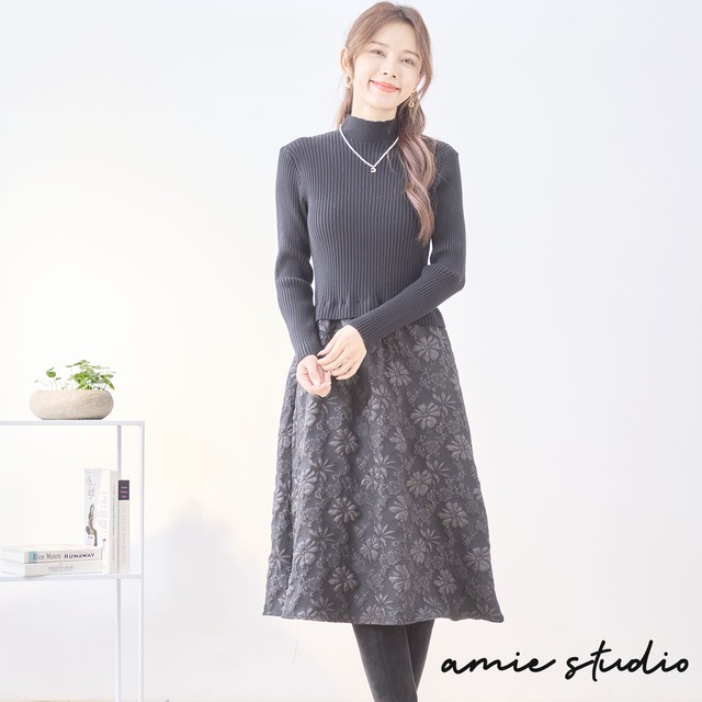 【M〜L】フクレドッキングニットワンピース（R38-245B)