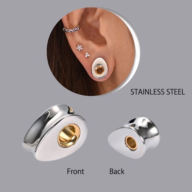 関税/送料込み【BELLGIO】アイスOGピアス(ダブル) ボディピアス 0G 00G ティアドロップ INゴールド ダブルフレア