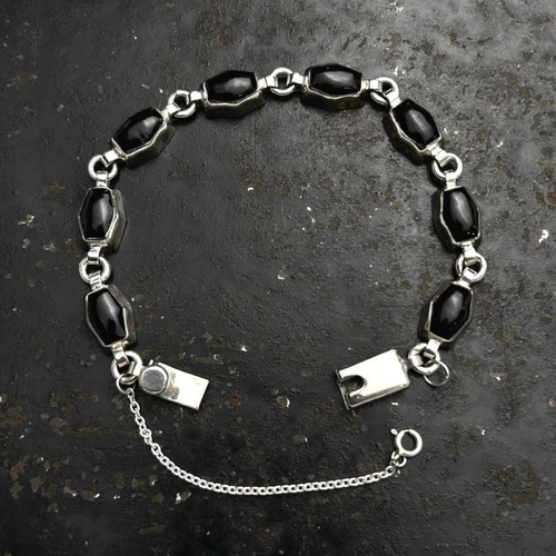 Vintage Silver Onyx Chain Bracelet [MEXICO STERLING × Onyx] Hexagon Design