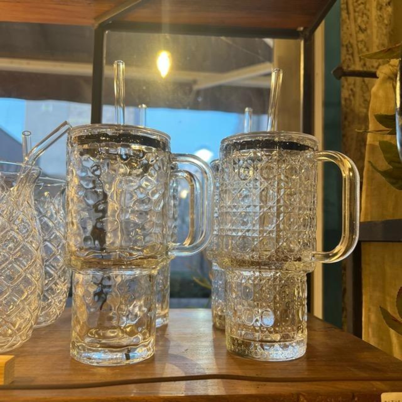 TOPANGA KITCHEN　Glass Tumbler 2Type　ガラスタンブラー　2種　ストロー付き　蓋付き　タンブラー