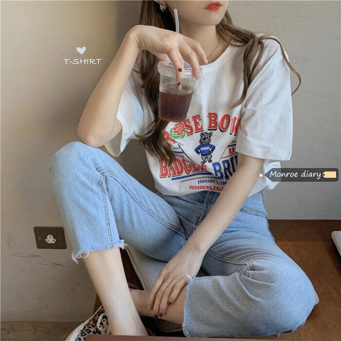 ホワイトTシャツ シャツ ルーズスプリングスタイルトップス 春物 モンロー98140436820