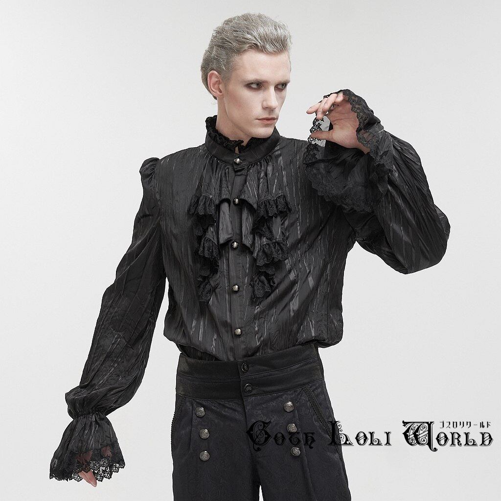 ゴスロリワールド DEVIL メンズ トップス シャツ フロントフリル ブラック 即納/送料無料】SHT092 フロントフリルポエットスリーブ ブラウス