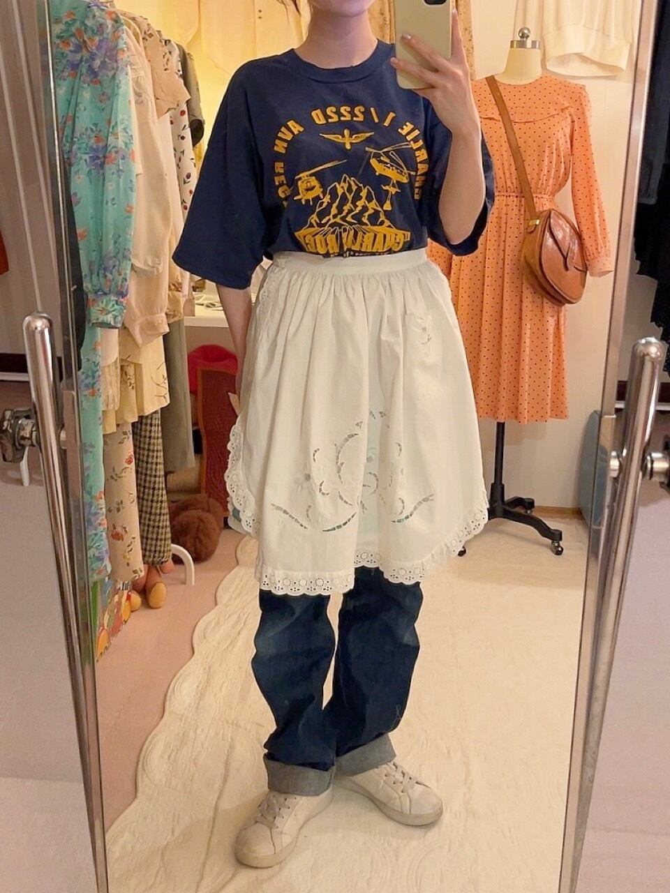 remake : white flower apron mini skirt