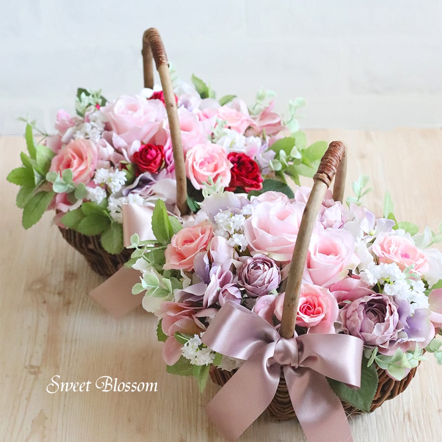 アーティフィシャルフラワーのフラワーバスケット2個セット | Sweet