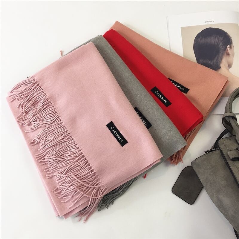 ピュアカラーワイルドカシミアロングスチューデント春秋両面ショールデュアルユーススカーフのスカーフ女性冬バージョンで保温 ブラック・アイド・ピーズ22620659827