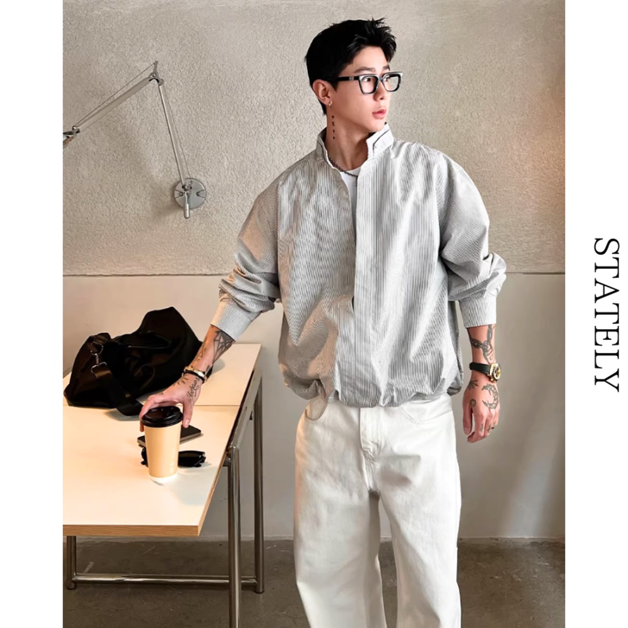 Pinstripe Stand シャツ/2color_T148・画像6