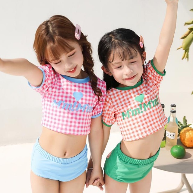 送料無料♡大人気♡韓国ファッション 子供 水着 女の子 3点セット 可愛い ビキニ ギンガムチェック（DM0120）